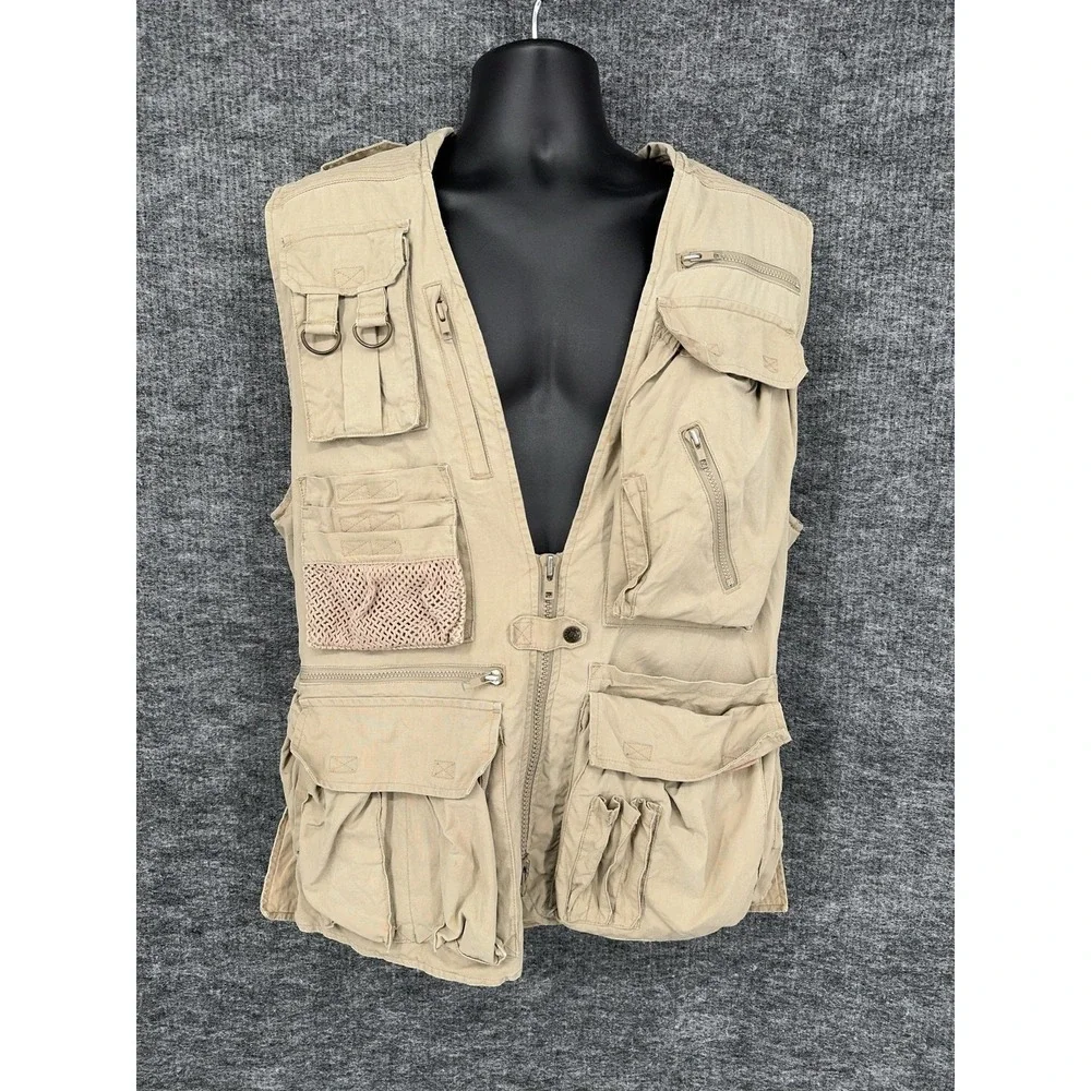 Banana Republic Vest Mens Medium Beige Utility Fishing Multi Pocket Outdoor